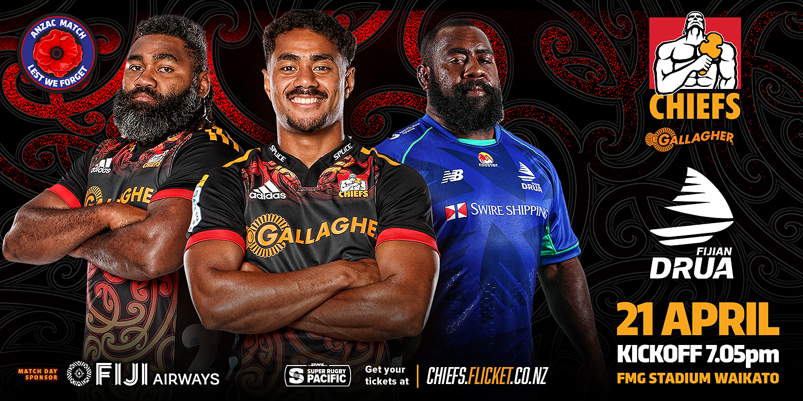 Super Rugby Pacific- Gallagher Chiefs vs Fijian Drua - FMG Stadium Waikato